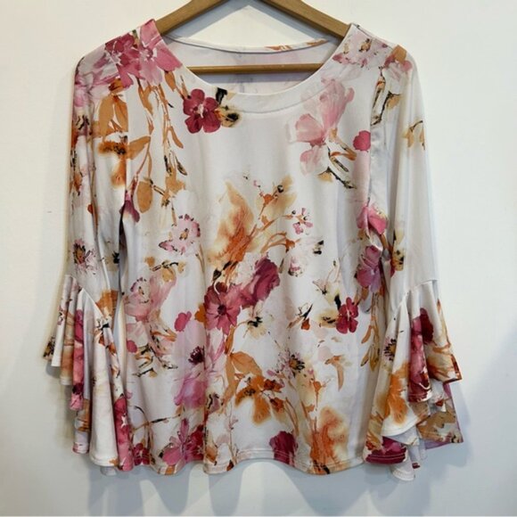 Laura Floral Long Bell Sleeve Top White - Picture 6 of 9